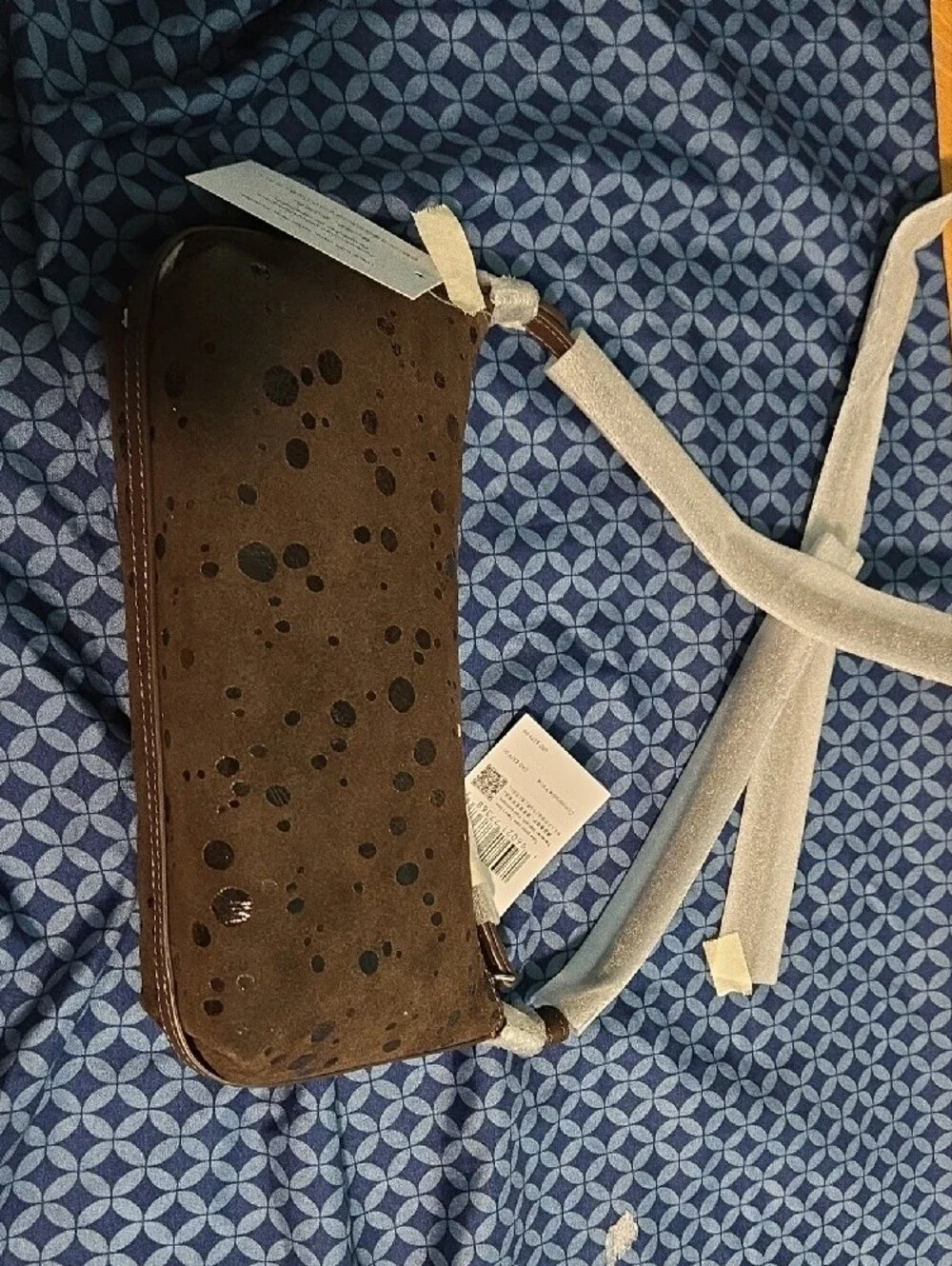 kate spade brown suede crossbody with black metallic dot accents